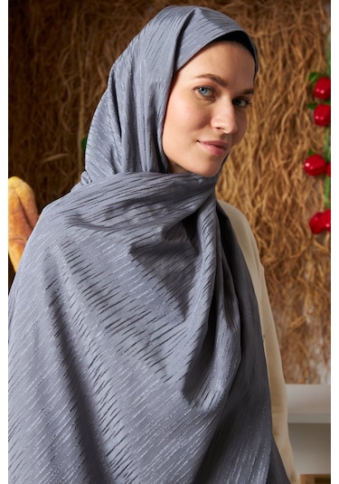 Mirsoy Scarf Ritmik Desen Pamuk Jakar Şal Koyu Gri
