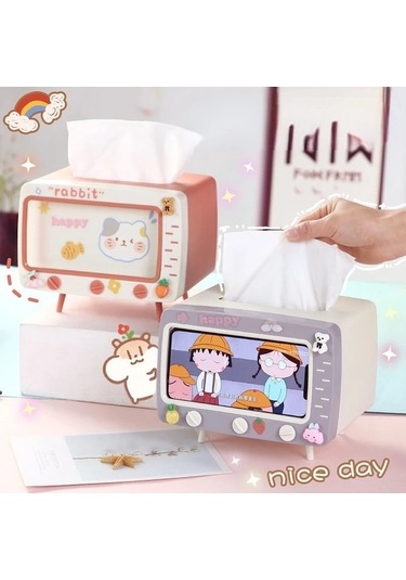 Createtech Beyaz-kore İns Yaratıcı Sevimli Kız Kalp Sevimli Tv Modeli Cep Telefonu Standı Masaüstü Çekmece Kağıt Havlu Kutusu Doku Kutuları Peçete Tutucu Beyaz