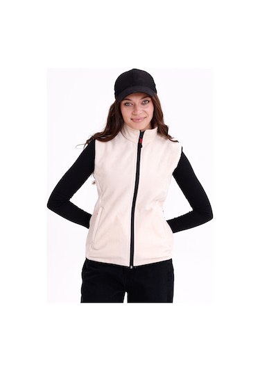 Monox Kadın Slim Fit Tam Fermuarlı Polar Yelek Bej