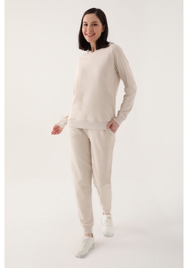 Arnetta Stylish Beyaz Kadın Eşofman Takımı Bej