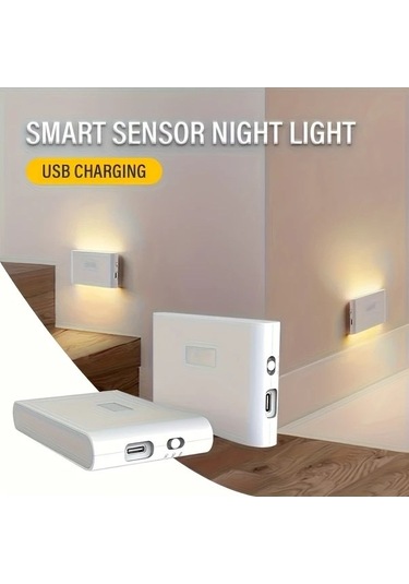 Fastbuy 1 Adet Akıllı Usb Işık Hareket Sensörü Duvar Lambası Şarj Edilebilir Yatak Odası Hol Dolap Mutfak Aydınlatma