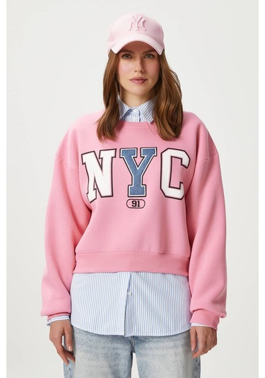 Kadın Cool Pembe Şardonlu Sweatshirt Pembe