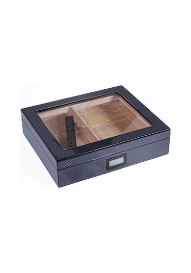 Cohiba Siyah Karbon Desenli Sedir Humidor Puro Kutusu