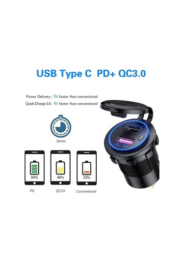 Novahub 12 V Güç Soketi Hızlı Şarj Pd Qc3.0 Usb Şarj Aleti Güç Çıkışı Araba Tekne Deniz Rv Golf Arabası İçin Düğme Anahtarı İle Yeşil Yeşil