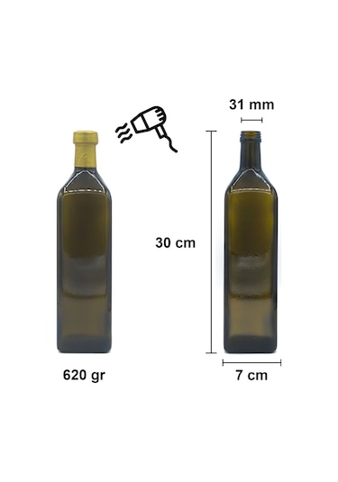 Afracam Maraska Yeşil 1000 ML Kilitli Kapaklı ve Kapüşonlu Boş Cam Şişe 6 Adet