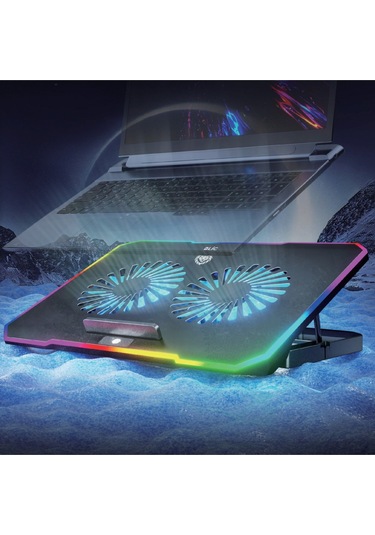 Siyah Rgb 2 Fanlı 9-17" Inç 1.200rpm Telefon Tutacaklı Notebook Dizüstü Soğutucu Stand