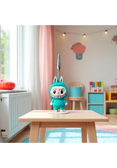 Dekoratif Sevimli Labubu Notluk - Kağıt Tutacağı - Fotoğraf Tutacak Turkuaz