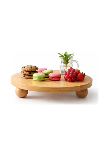 Bambu Top Mantar Ayaklı Yuvarlak Sunumluk 25x25 Cm Şık Pasta & Tatlı Servis Tabağı Kahverengi