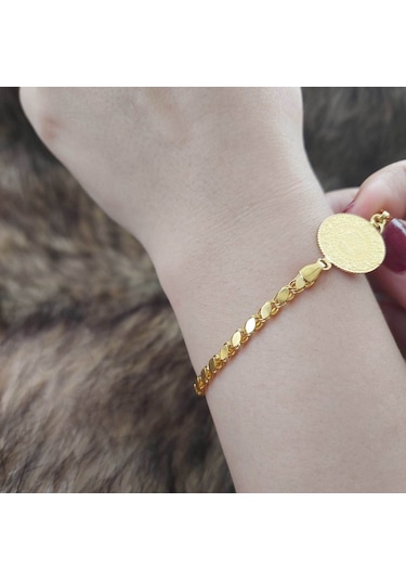 Altınbeyi Ata Çeyrek Altınlı Pullu Zincirli Bileklik Sarı Altın