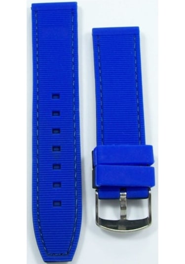 22Mm Mavi Dikişli Siyah Kauçuk Silikon Spor Saat Kordonu Kayışı K