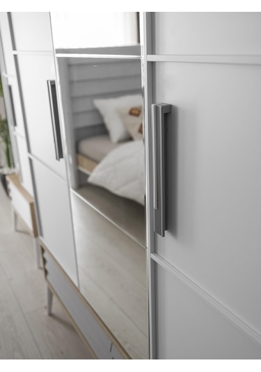 Asil Modern 3 Kapaklı Çekmeceli Elbise Dolabı Gardrop 137cm