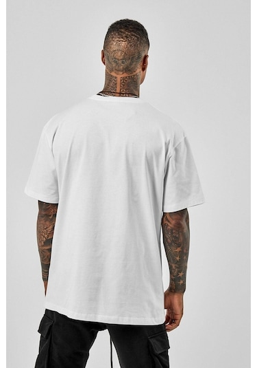 Erkek Beyaz Oversize Muhammad Alı Baskılı T-shirt Beyaz-66472