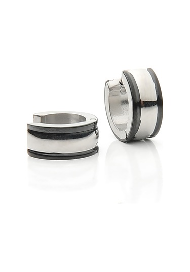 Siyah Çizgili Erkek Çelik Küpe Takı Aksesuar W P24 T5 N11.1125 Çelik