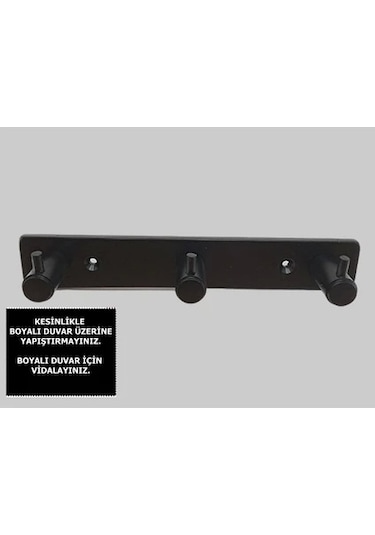 Glare Çubuklu İster Kendinden Yapışkanlı İster Vidalı Askılık Üçlü Mat Siyah Çok Renkli