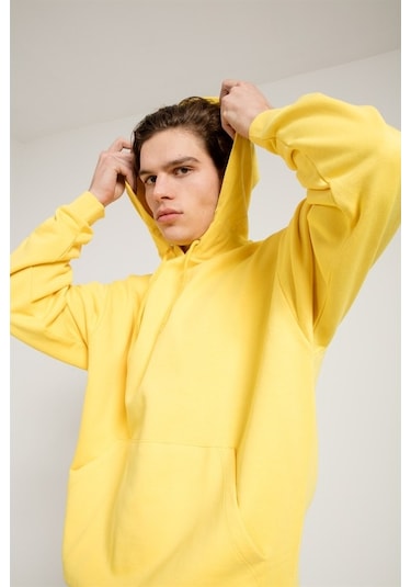 Jahr Marc Sarı Oversize Önü Cepli Kapüşonlu Sweatshirt Sarı