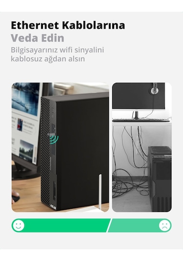 Ugreen 20204 Ac650 2.4 Ve 5Ghz Dual Band Usb Wi-Fi Ağ Adaptörü. S