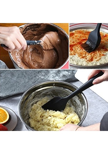 Ulzyvf Siyah Silikon Spatula Seti - 5 Parça Pişirme Araçları Scr Siyah Siyah