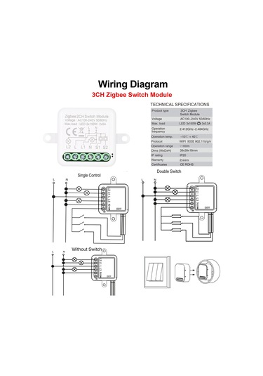 3ch Zigbee Mini Akıllı Anahtar Röle Modülü Akıllı Ev Beyaz