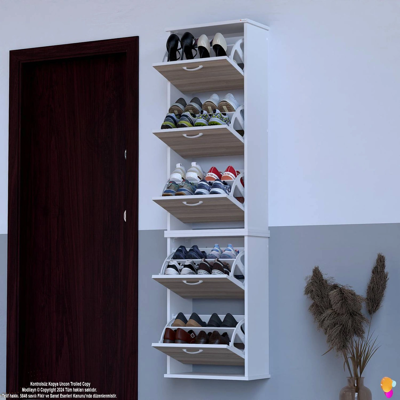 Asil 2 Li Cordoba Renk Asma Ayakkabılık Kapı Önü 5 Düşer Kapak 10 Göz Bölme Ayakkabılık 52x193x26 Cm Cordoba