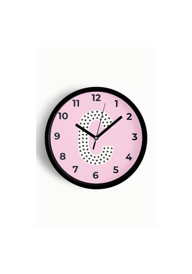C Harfi Kız Odası Duvar Saati - 30cm - Önü Camlı Siyah Kasa - Sessiz Mekanizma-jh1153 Siyah