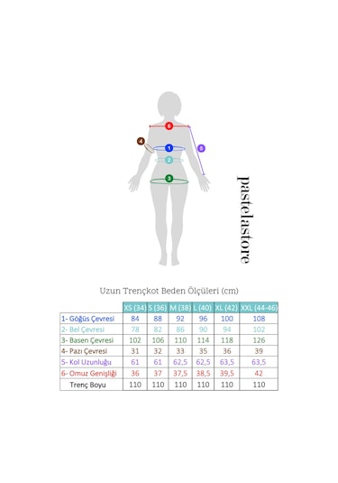 Pastelastore Pamuk Gabardin Uzun Çift Renk Garnili Kadın Trençkot 1114 Koyu Bej