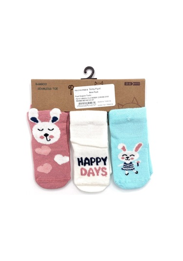 Petit Minou 3'lü Bebek Çorabı 2193 Pembe-Beyaz