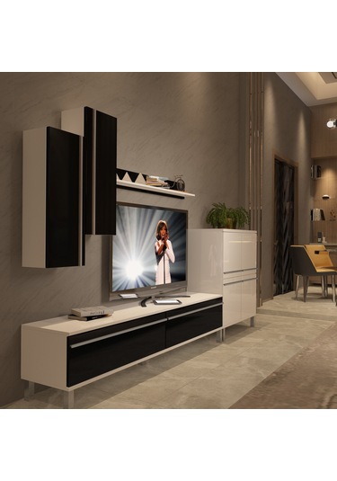Decoraktiv Eko 6 Mdf Std Krom Ayaklı Tv Ünitesi Tv Sehpası Beyaz - Siyah