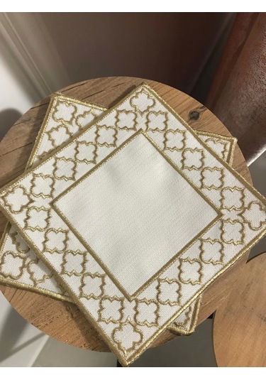 Nivemeshome Fas Nakışlı Gold Kare 6 Adet Keten Kokteyl Peçetesi Kahve Yanı Sunumluk Gold