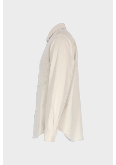 Ekru Regular Fit Patı Düğmeli Jean Gömlek C 4553-107 Ekru