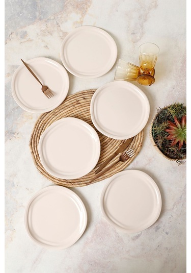 Keramika Krem Bloom Pasta Tabağı 24 Cm 6 Adet 030 Krem