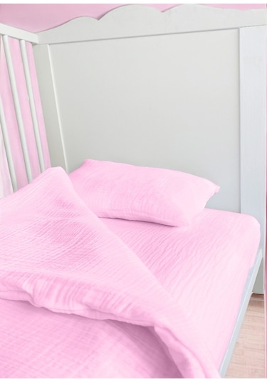 Bürümcük Müslin Bebek Nevresim Takımı Uyku Seti %100pamuk Pembe