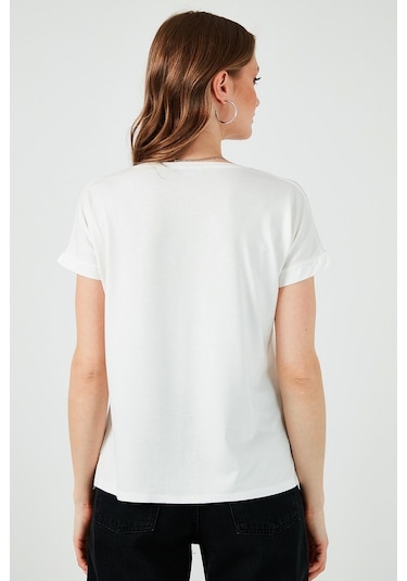 Lela V Yaka Rahat Kesim Yırtmaçlı Bayan Bluz 5862000 Ekru