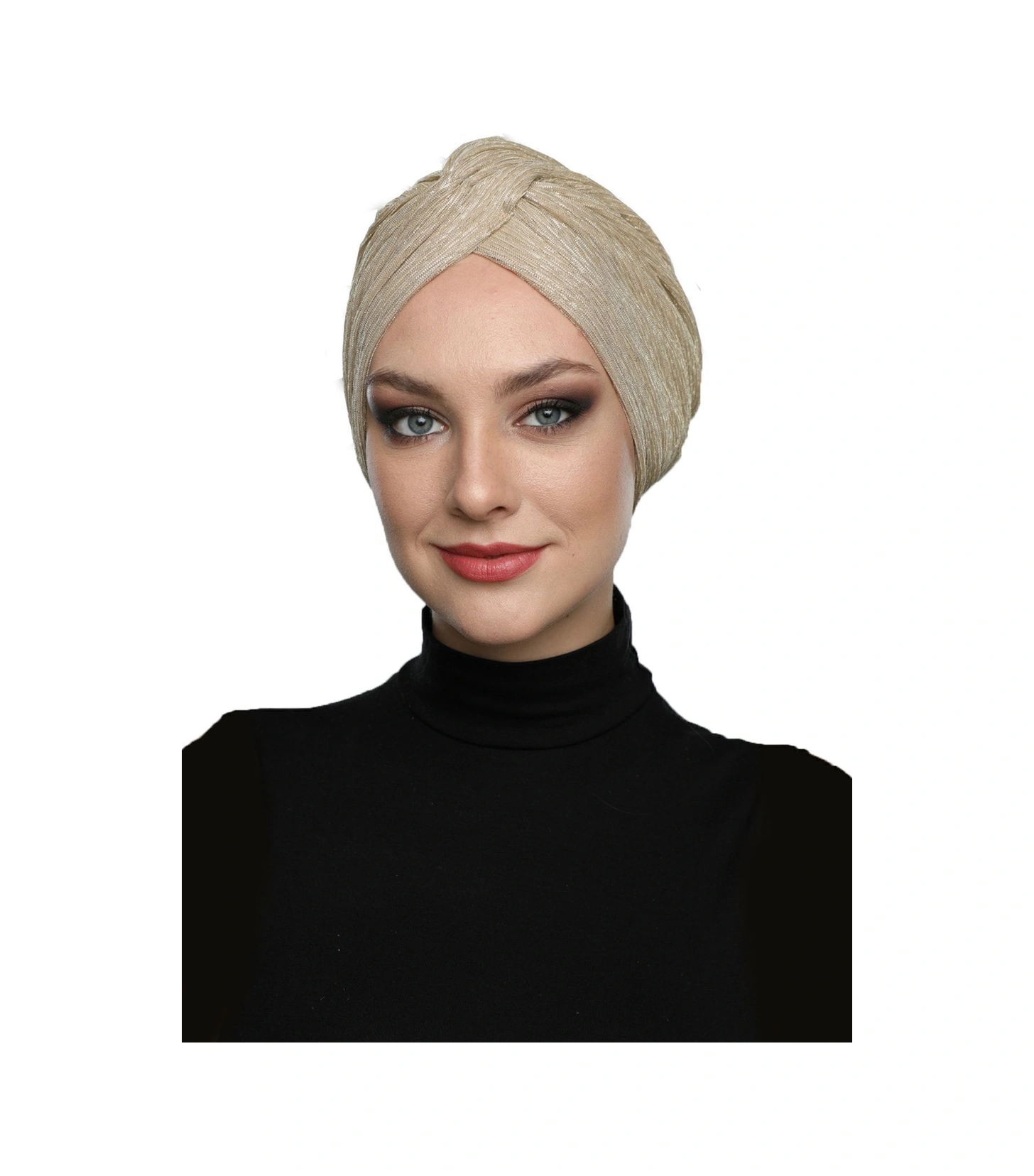 Simli Çapraz Astarlı Bej Hazır Türban Tesettür Bone Bej