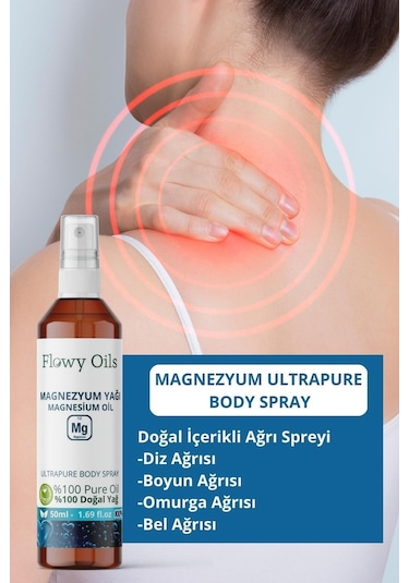Flowy Oils Saf Magnezyum Yağı Doğal Bitkisel Sprey Masaj Yağı 50 ML