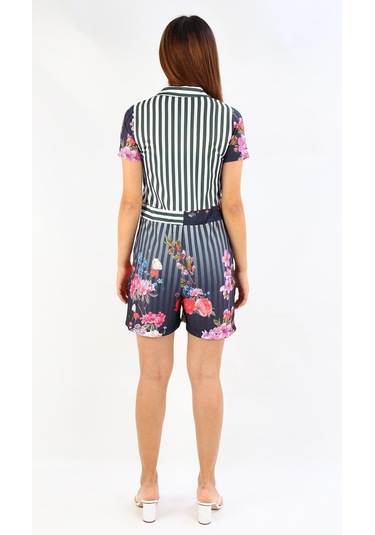 Alexandergardı Desenli Gömlek Yaka Şortlu Tulum B19-1510 001