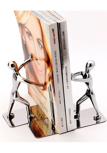 Joyhub 1 Çift / Grup Moda Serin Metal Paslanmaz Çelik Insan Şeklinde Bookend Okul Kırtasiye Ofis Arzı Bookends Renkli Torpido Üstü