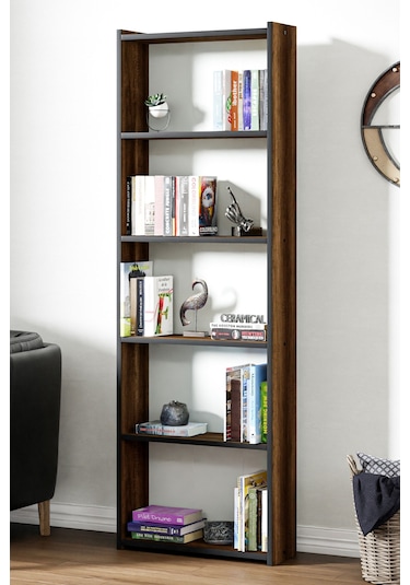 Kts2 Modern Kitaplık / 5 Raflı - 60x180 Cm - Ceviz