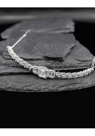 Bymoreelsesilver-925 Ayar Gümüş Baget Taşlı Bileklik
