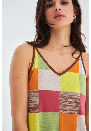 Peraluna Bonjo Dress Askılı Yazlık Kadın Triko Elbise Çok Renkli Çok Renkli