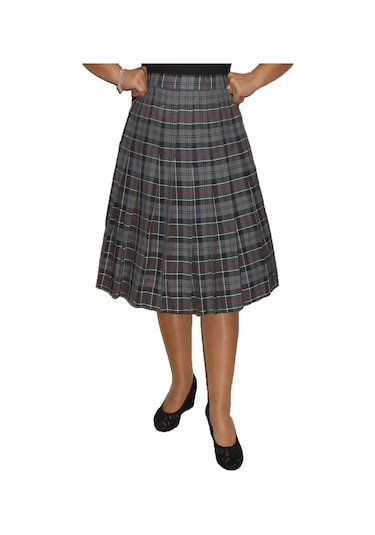 Gri-siyah-yeşil Ekoseli Pileli Etek Art.10 Çok Renkli