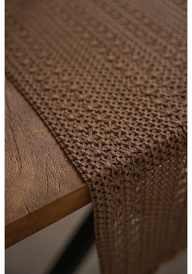 Pamuk Dantel Runner 35x145 Cm Masa Örtüsü Koyu Kahve