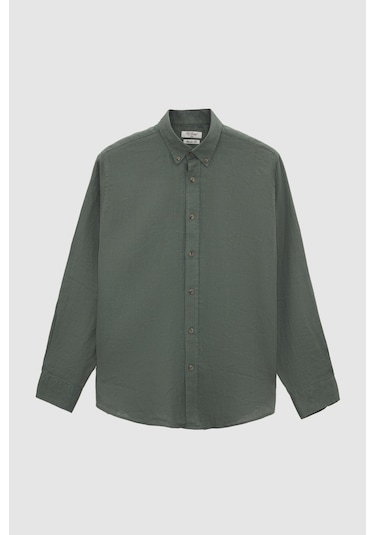 D'S Damat Ds Damat Comfort Haki Düz %100 Keten Gömlek 4hc02ap01265m Haki