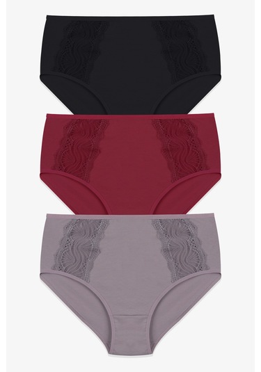 Kadın 3 Lü Dantel Detaylı Pamuklu Külot Ko40806 Çok Renkli