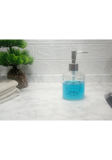 Cam Sıvı Sabunluk,kalpli Model 300ml Banyo Seti 7,6x15,5cm