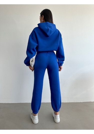 Kadın Pamuklu İçi Polarlı Basic Eşofman Takımı Saks