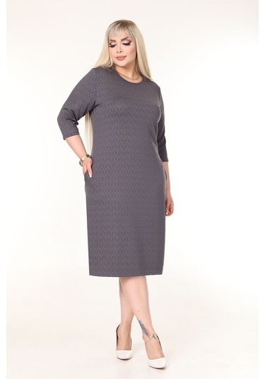 Çift Cepli Kışlık Büyük Beden Esnek Elbise 21d-2630 Füme