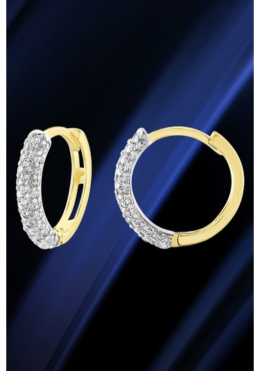 Moom Mücevherat Kadın 14 Ayar Altın Küpe Minimalist Zirkon Taşlı Modern Halka Altın Küpe 12 Mm-Mm20033