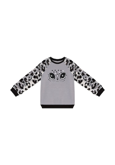 Denokids Leopar Peluş Kız Çocuk Sweatshirt Çok Renkli