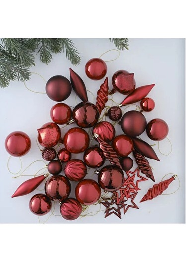 Yılbaşı Süsü 40'lı Karışık Süs Kırmızı