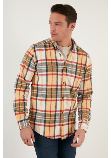 Buratti Ekoseli Uzun Kollu Slim Fit Kışlık Erkek Gömlek Cf21W112844 Hardal
